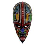 African beaded wood mask, 'Proud Hausa Warrior' - Authentic African Mask