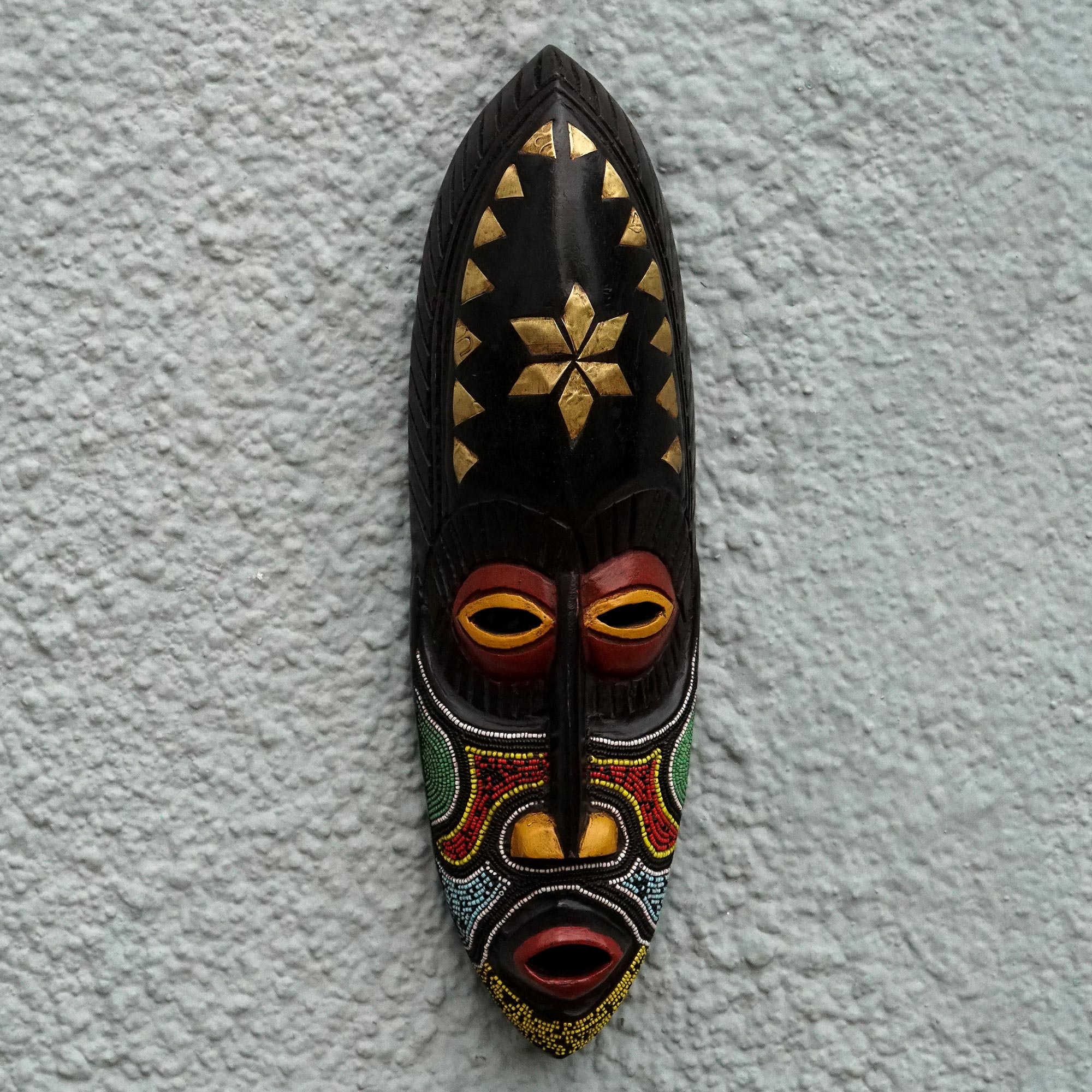 Red and Black Beaded African Mask - Star Guide | NOVICA