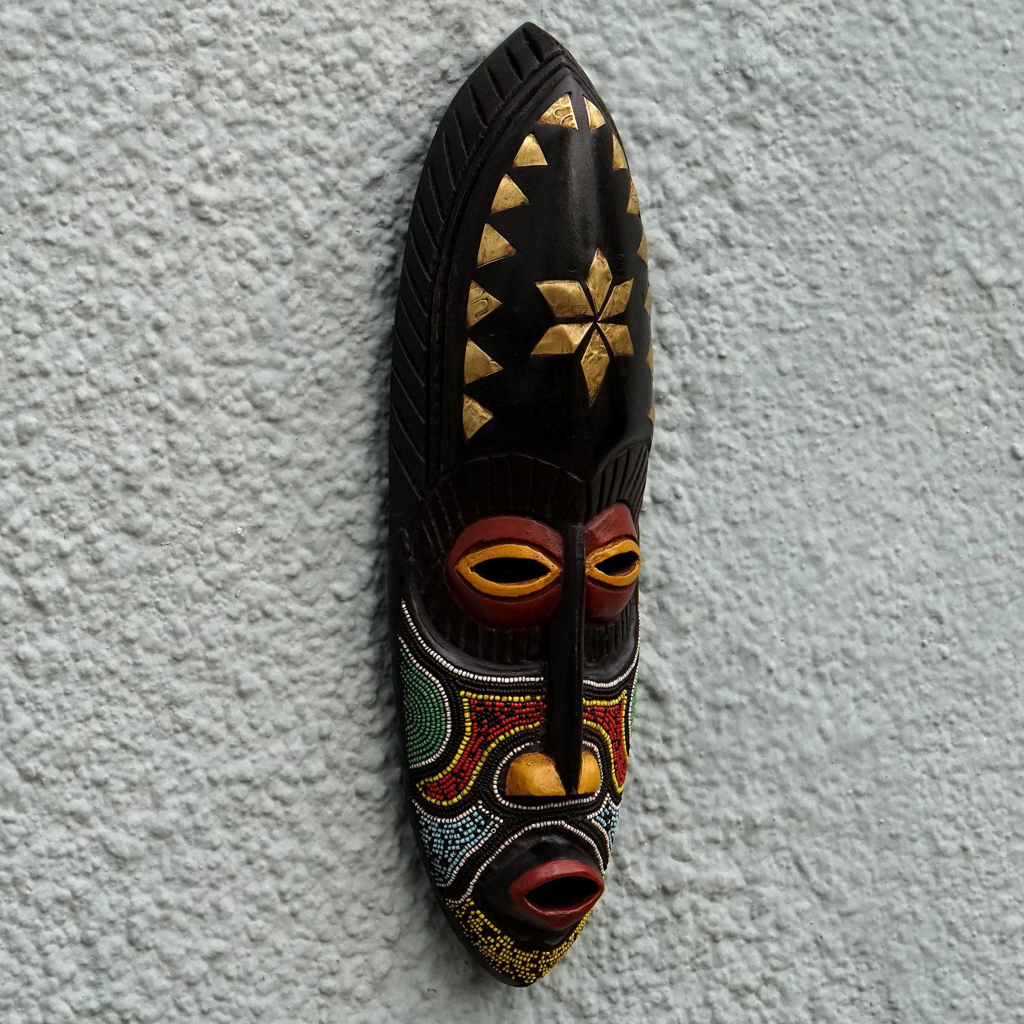 Red and Black Beaded African Mask - Star Guide | NOVICA