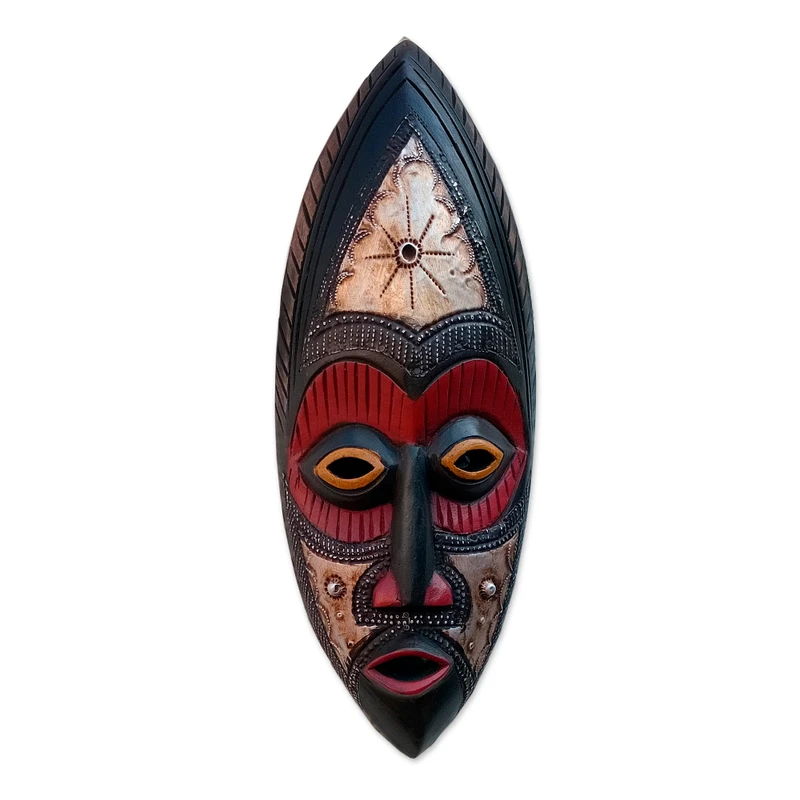 Authentic Hand Carved Akan Tribe African Mask - Star Deity | NOVICA