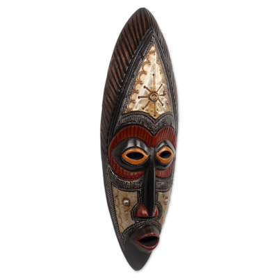 Akan wood mask, 'Star Deity' - Authentic Hand Carved Akan Tribe African Mask