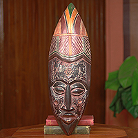 African wood mask, 'Peace to the World' - Fair Trade Original Design African Wood Mask from Ghana