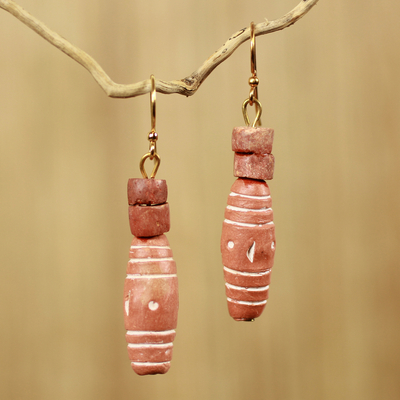 Bauxite and terracotta dangle earrings, 'God Lives' - African Handmade Bauxite and Terracotta Dangle Earrings
