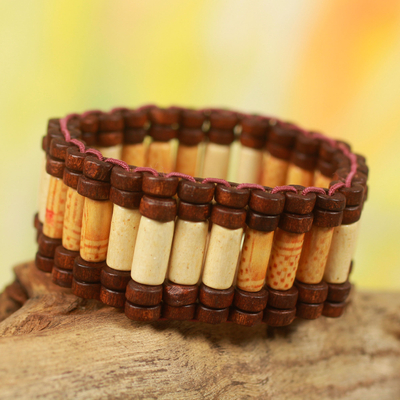 Wood stretch bracelet, 'Adinpa' - Artisan Crafted Eco Friendly Wood Beaded Stretch Bracelet