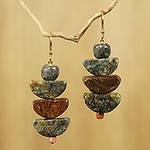 Artisan Crafted Natural Soapstone Beaded Hook Earrings, 'Nkabom'