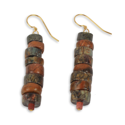 Soapstone beaded earrings, 'Aseda Ye' - Hand Crafted Natural Soapstone Beaded Hook Earrings