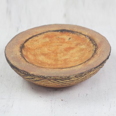 Ceramic catchall, 'Brown Ewe Agbah' - Hand Crafted Aged Ceramic Catchall For Decorative Use Only