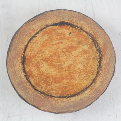 Ceramic catchall, 'Brown Ewe Agbah' - Hand Crafted Aged Ceramic Catchall For Decorative Use Only