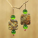 Artisan Crafted Soapstone and Cat's Eye Beaded Earrings, 'Ayeyi Nka Boafo'