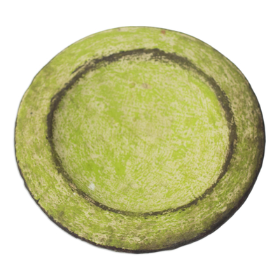 Ceramic catchall, 'Green Ewe Agbah' - Hand Made Aged African Decorative Ceramic Catchall