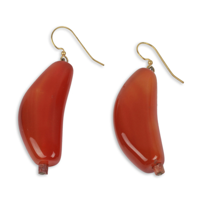 Agate dangle earrings, 'Nhyira' - Agate and Bauxite Hook Earrings Crafted by Hand
