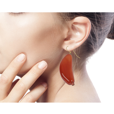 Agate dangle earrings, 'Nhyira' - Agate and Bauxite Hook Earrings Crafted by Hand