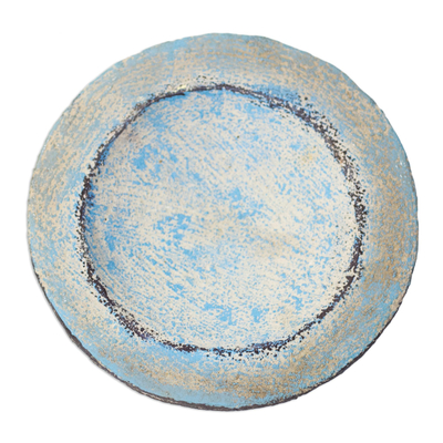Ceramic catchall, 'Blue Ewe Agbah' - Hand Crafted Aged Ceramic Catchall For Decorative Use Only