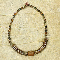 Soapstone beaded necklace, 'Adwene Pa' - African Soapstone Beaded Necklace Crafted by Hand