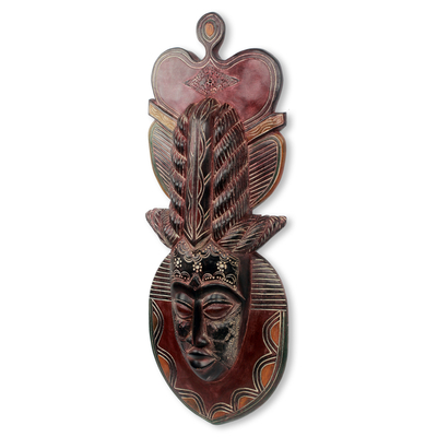 Máscara de madera africana - Máscara de reina de madera de la tribu baule hecha a mano artesanalmente