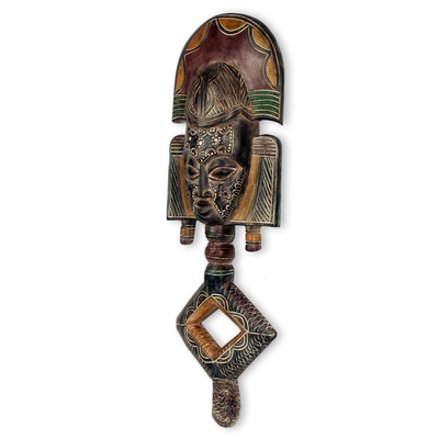African wood mask, 'Ossyeba Reliquary' - Unique African Mask Handcrafted from Wood and Metal
