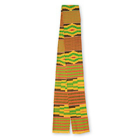 Cotton blend kente scarf, 'Akan Gold Dust' (5 inch width) - Handwoven African Yellow Kente Cloth Scarf (5 Inch Width)