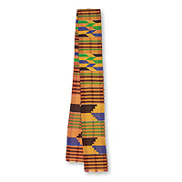 Cotton blend kente scarf, 'Eclectic' (1 strip) - One Strip Handwoven Multicolour African Kente Scarf
