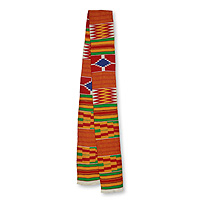 Cotton blend kente scarf, 'Shield' (1 strip) - 1 Strip Handwoven Red Yellow Green African Kente Scarf