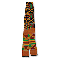Cotton blend kente scarf, 'First Lady' (1 strip) - Bright Geometric Handwoven Cotton Blend Kente Scarf 1 Strip