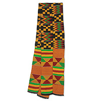 Cotton blend kente scarf, 'First Lady' (2 strips) - Bright Geometric Handwoven Cotton Blend Kente Scarf 2 Strips