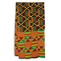 Cotton blend kente scarf, 'First Lady' (4 strips) - Bright Geometric Handwoven Cotton Blend Kente Scarf 4 Strips