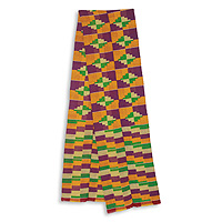 Cotton blend kente scarf, 'Wisdom for Two' (2 strips) - Two Strips Handwoven Yellow and Purple African Kente Scarf