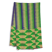 Cotton blend kente scarf, 'Finger of Wisdom' (4 strips) - Four Strips Handwoven Green and Blue African Kente Scarf