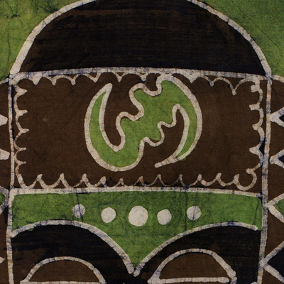 Wandbehang aus Baumwollbatik - Handgefertigter grüner Batik-Wandbehang aus Baumwolle aus Ghana