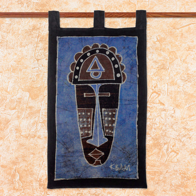 Wandbehang aus Baumwollbatik - Blauer Batik-Wandbehang, handgefertigt in Afrika
