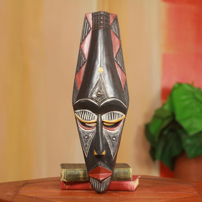 Afrikanische Holzmaske, 'Adanaya' - Fair gehandelte afrikanische dekorative Holzmaske aus Ghana
