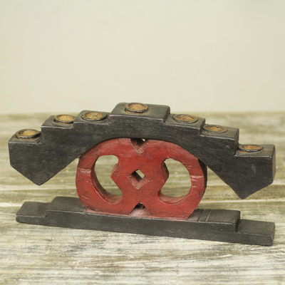 Wood candleholder, 'Hope' - Handcrafted African Wood Candleholder for Seven Tapers