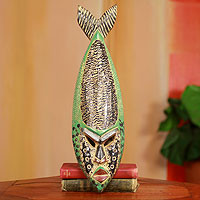 Máscara africana, 'Pez Akan' - Máscara africana con tema de pescado artesanal