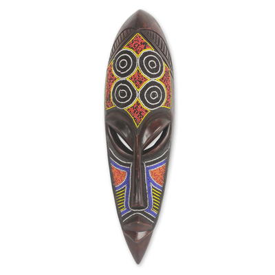 African wood mask, 'Ga Chief' - Handcrafted Beaded Authentic African Mask