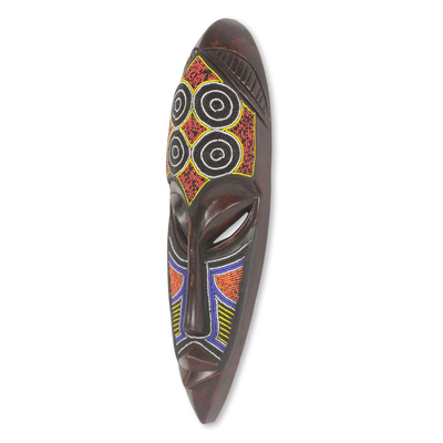 African wood mask, 'Ga Chief' - Handcrafted Beaded Authentic African Mask