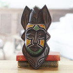African beaded wood mask, 'Dove Anoma Ba' - Recycled Glass Beaded African Wood Dove Mask from Ghana
