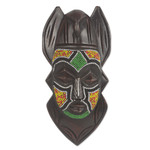 African beaded wood mask, 'Dove Anoma Ba' - Recycled Glass Beaded African Wood Dove Mask from Ghana