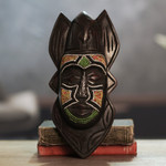 African beaded wood mask, 'Dove Anoma Ba' - Recycled Glass Beaded African Wood Dove Mask from Ghana