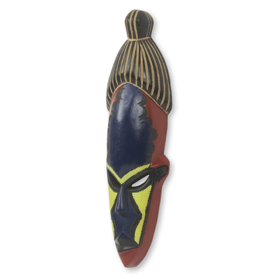 African mask, 'Saturday's Girl' - Brightly Colored Hand Carved African Mask from Ghana