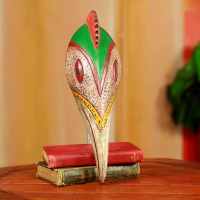 Máscara africana - Máscara africana original artesanal hecha a mano con tema de pájaro