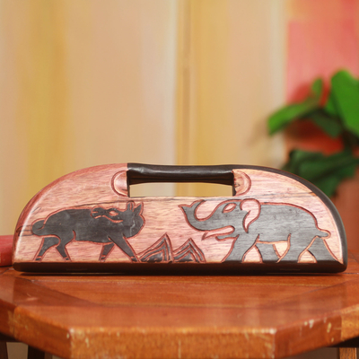 Oware Holztischspiel – Handgeschnitztes afrikanisches Oware-Tischspiel aus Holz mit Tiermotiv