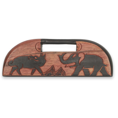 Oware wood table game, 'Elephant vs Dog' - Animal Themed Hand Carved Wood African Oware Table Game