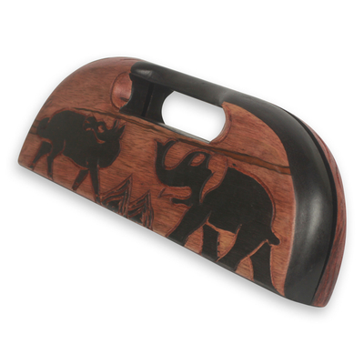 Oware wood table game, 'Elephant vs Dog' - Animal Themed Hand Carved Wood African Oware Table Game