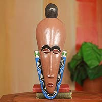 African mask, 'Akan Forefathers' - Modern Colorful Hand Carved African Mask from Ghana
