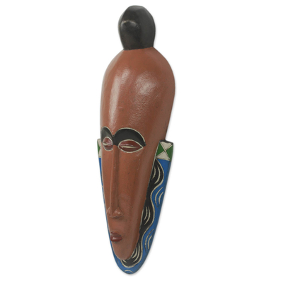 Máscara africana - Máscara africana moderna y colorida tallada a mano de Ghana