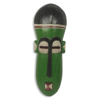 African mask, 'My Mother's Child' - Hand Carved Modern Green African Mask from Ghana