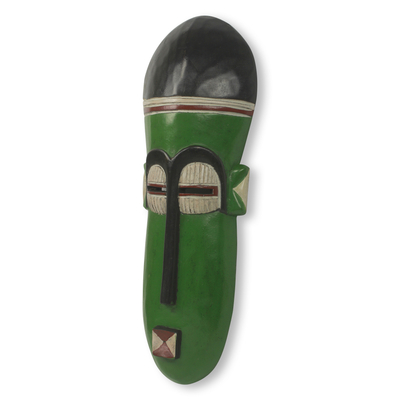 African mask, 'My Mother's Child' - Hand Carved Modern Green African Mask from Ghana