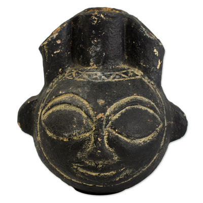 Ceramic vase, 'Horn Mask' - Ceramic vase