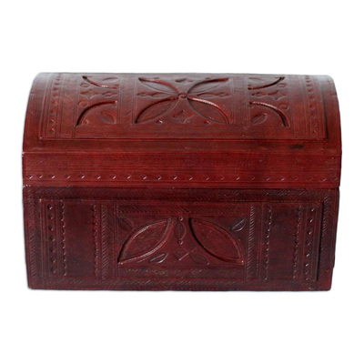 Mahogany and leather decorative box, 'The Garden' - Mahogany and leather decorative box