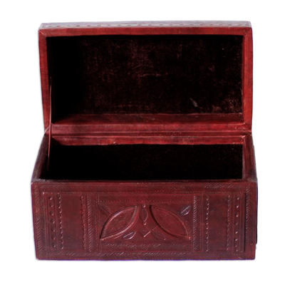 Caja decorativa de caoba y cuero - Caja decorativa de caoba y cuero
